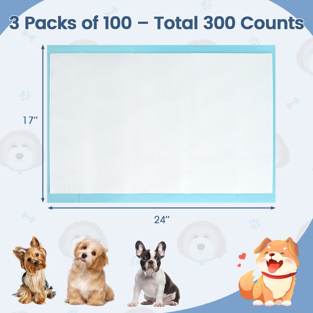 Dog and Puppy Pee Pads 24" x 17" (300 Counts) for Potty Training-Blue