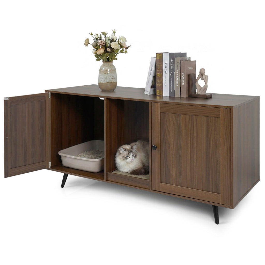 Double Cat Litter Box Enclosure with Scratching Pad