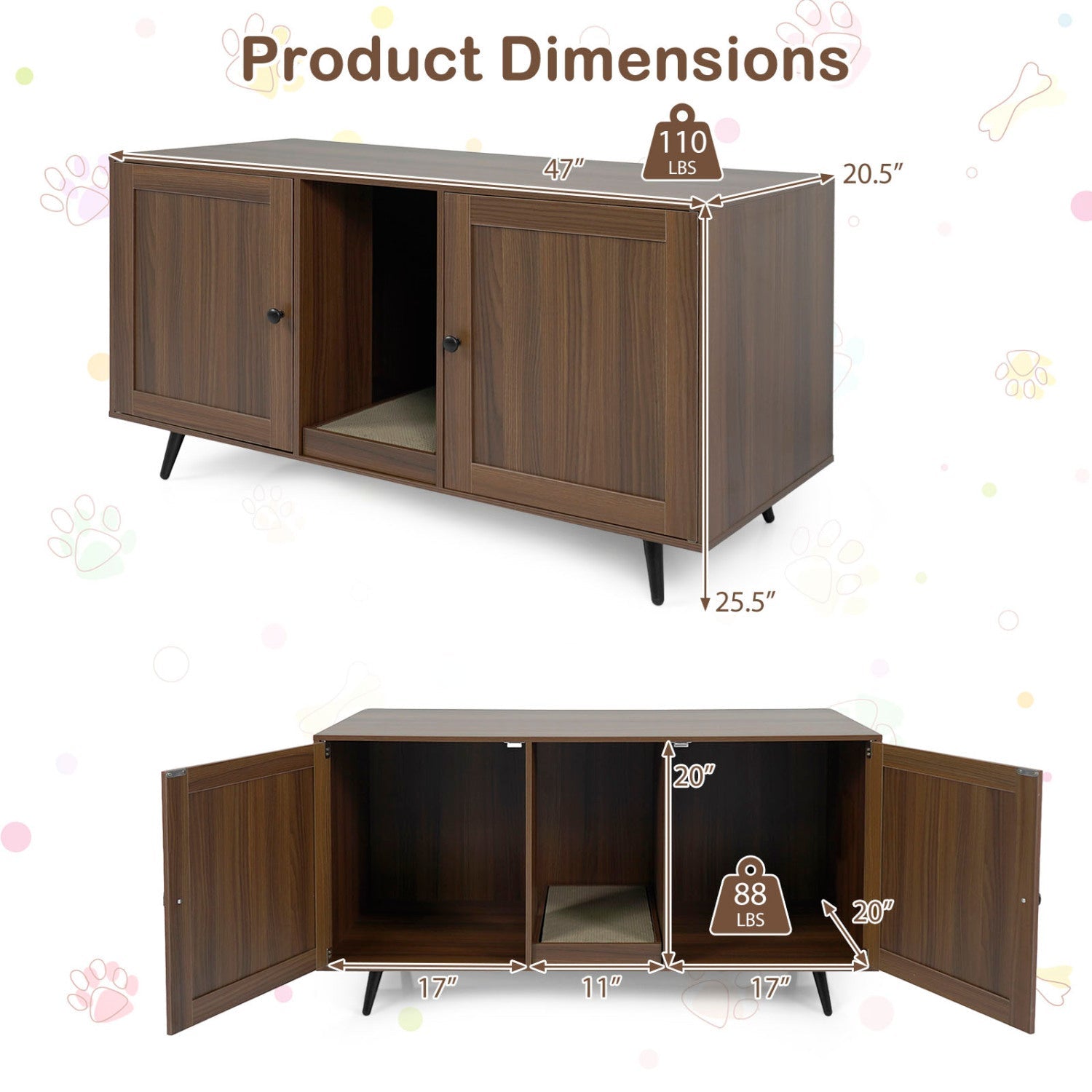 Double Cat Litter Box Enclosure with Scratching Pad