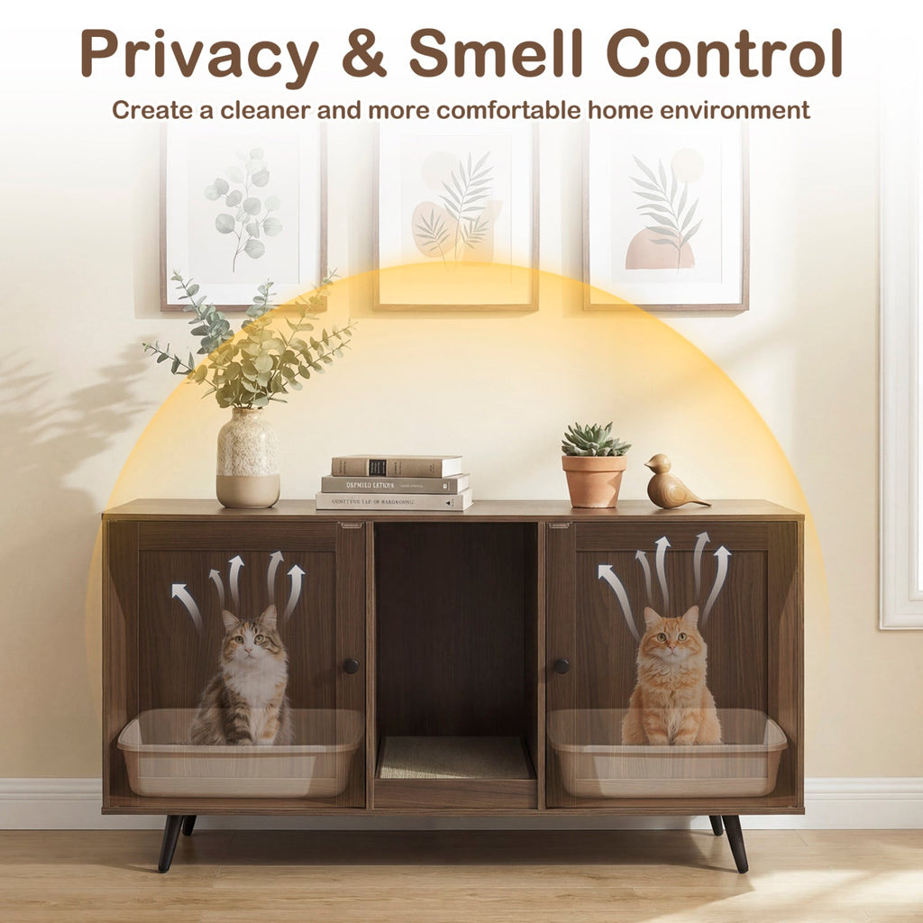 Double Cat Litter Box Enclosure with Scratching Pad