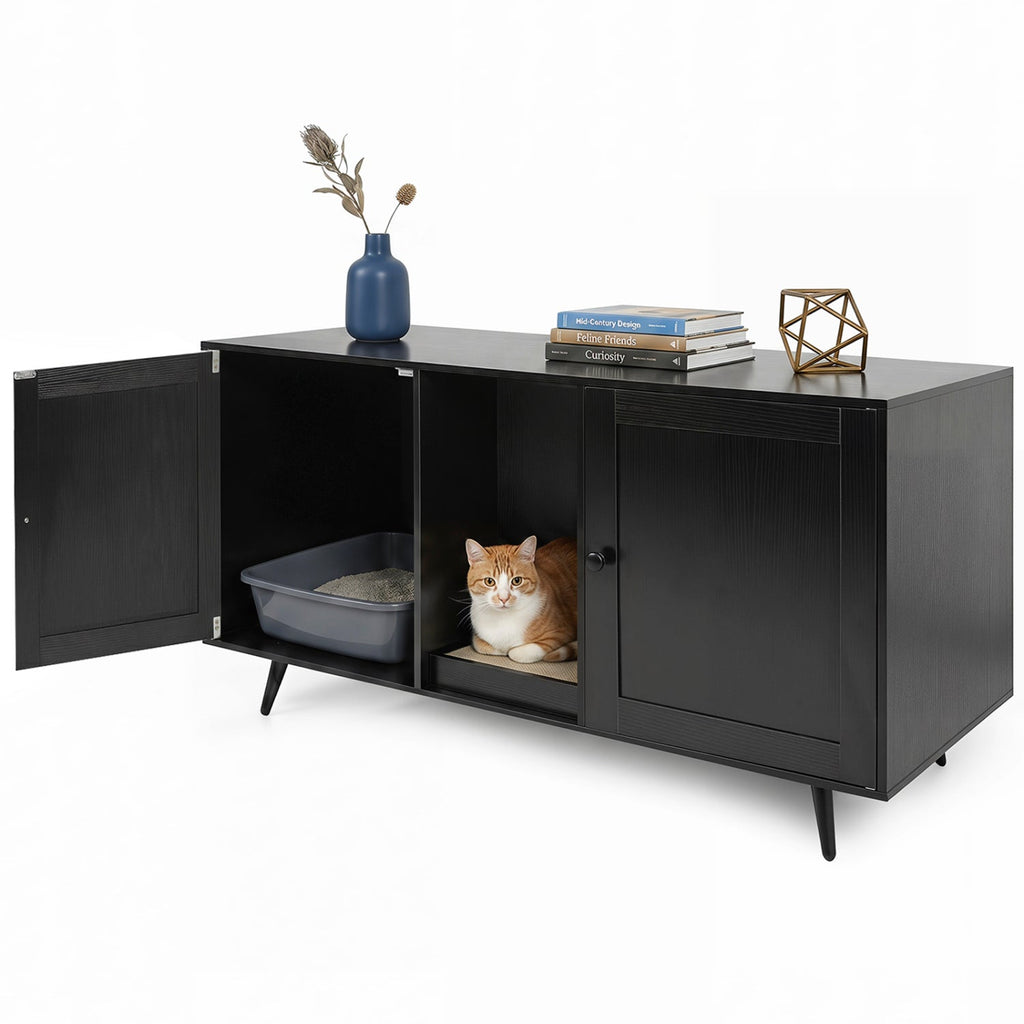 Double Cat Litter Box Enclosure with Scratching Pad