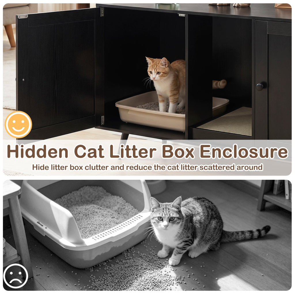 Double Cat Litter Box Enclosure with Scratching Pad