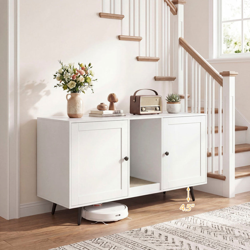 Double Cat Litter Box Enclosure with Scratching Pad