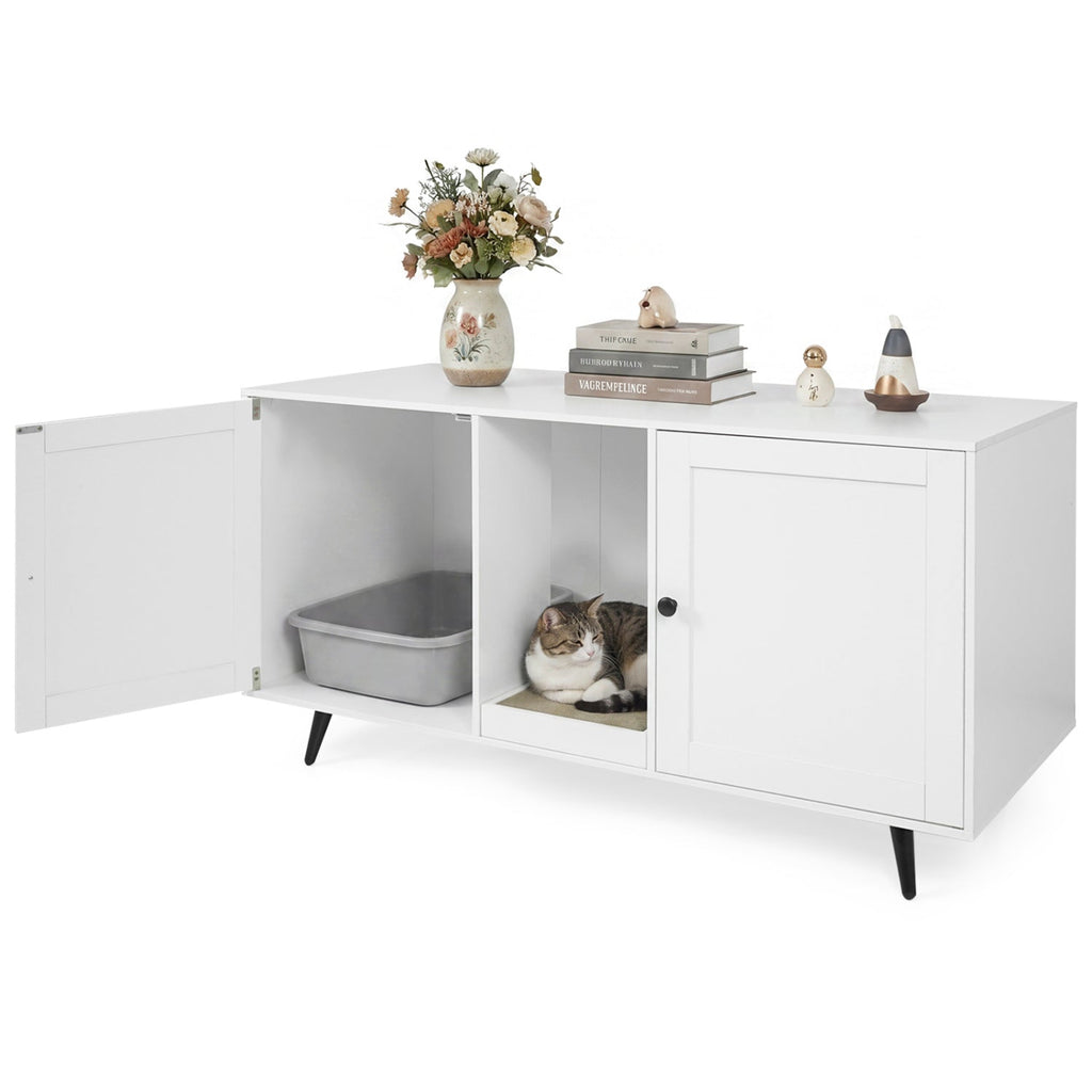 Double Cat Litter Box Enclosure with Scratching Pad