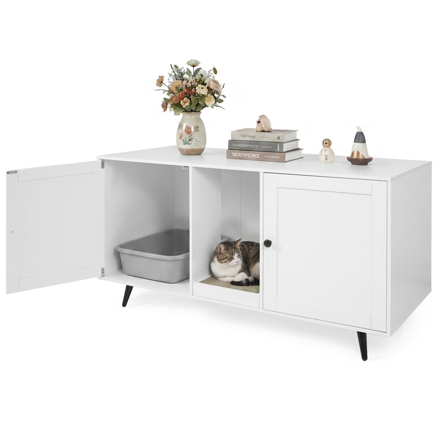 Double Cat Litter Box Enclosure with Scratching Pad