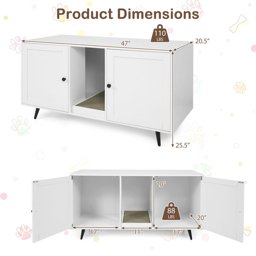 Double Cat Litter Box Enclosure with Scratching Pad