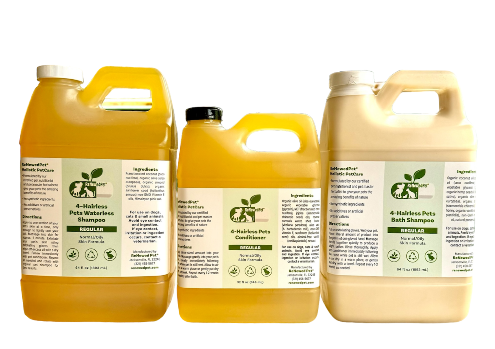 4-HAIRLESS PETS REGULAR SHAMPOO, WATERLESS SHAMPOO & CONDITIONER KIT ECONOMY SIZE ($3.53 oz.)