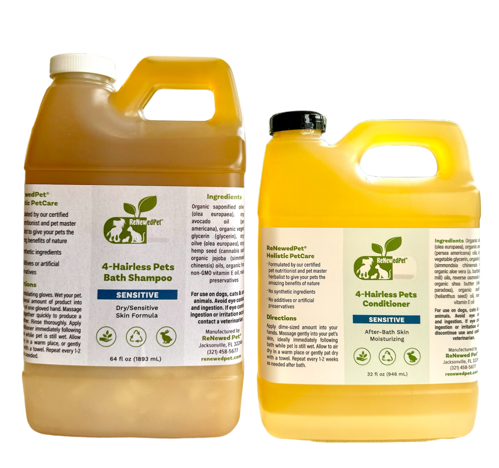 4-HAIRLESS PETS SENSITIVE SHAMPOO & CONDITIONER 64 OZ. ($2.60 oz.)