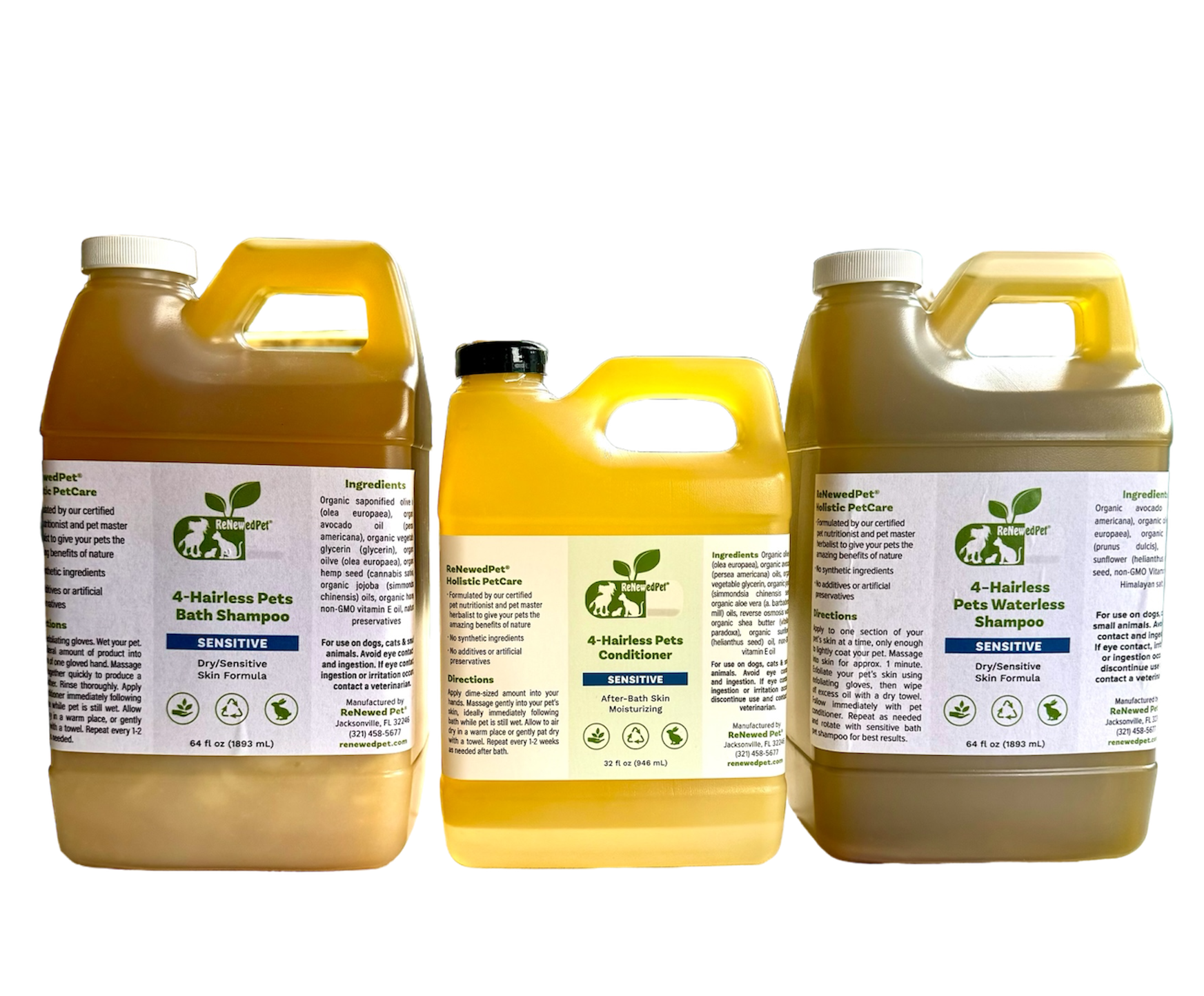 4-HAIRLESS PETS SENSITIVE SHAMPOO, WATERLESS & CONDITIONER KIT ECONOMY SIZE ($3.53 oz)