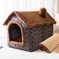 House Type Universal Removable and Washable Pet Dog Cat Bed Pet Supplies, Size:M(Coffee Hut + Mat)