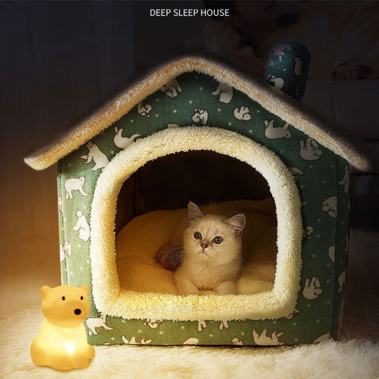 House Type Universal Removable and Washable Pet Dog Cat Bed Pet Supplies, Size:M(Coffee Hut + Mat)