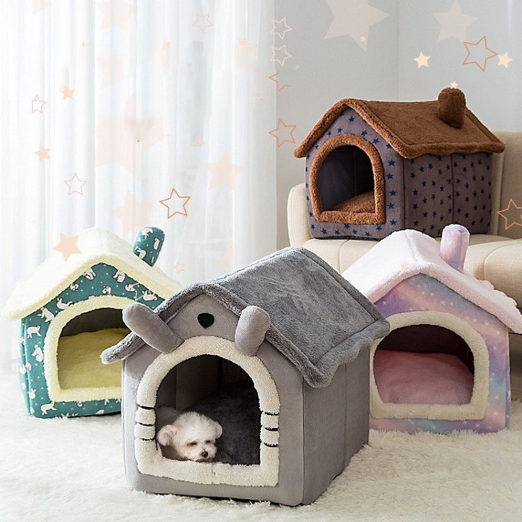 House Type Universal Removable and Washable Pet Dog Cat Bed Pet Supplies, Size:L(Green Dinosaur + Mat)