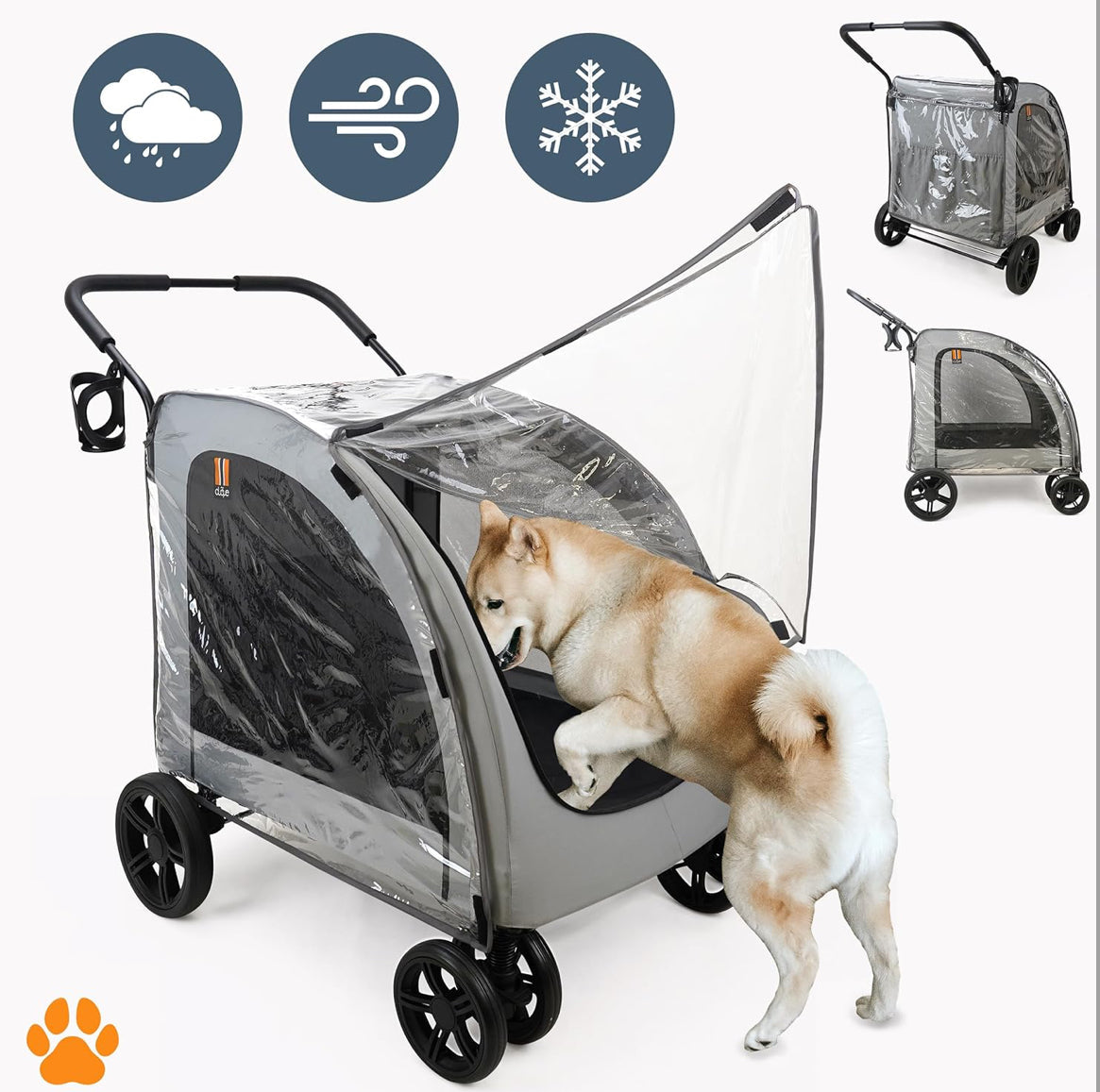 Chester XXL Wide Pet Stroller – Large Dog Buggy with Raincover & Cupholder | 110lb Capacity