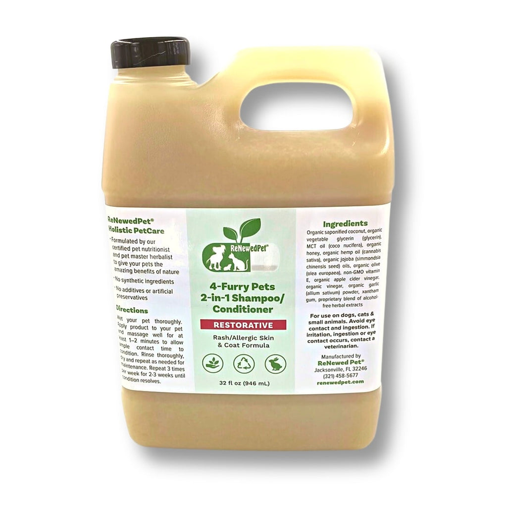 4-FURRY PETS 2-IN-1 * RESTORATIVE SHAMPOO & CONDITIONER EXTRA LARGE 32 OZ. ($2.59 oz.)