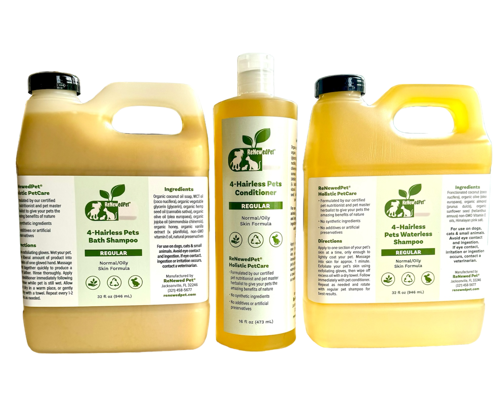 4-HAIRLESS PETS REGULAR SHAMPOO, WATERLESS SHAMPOO & CONDITIONER KIT EXTRA LARGE ($4.07 oz.)