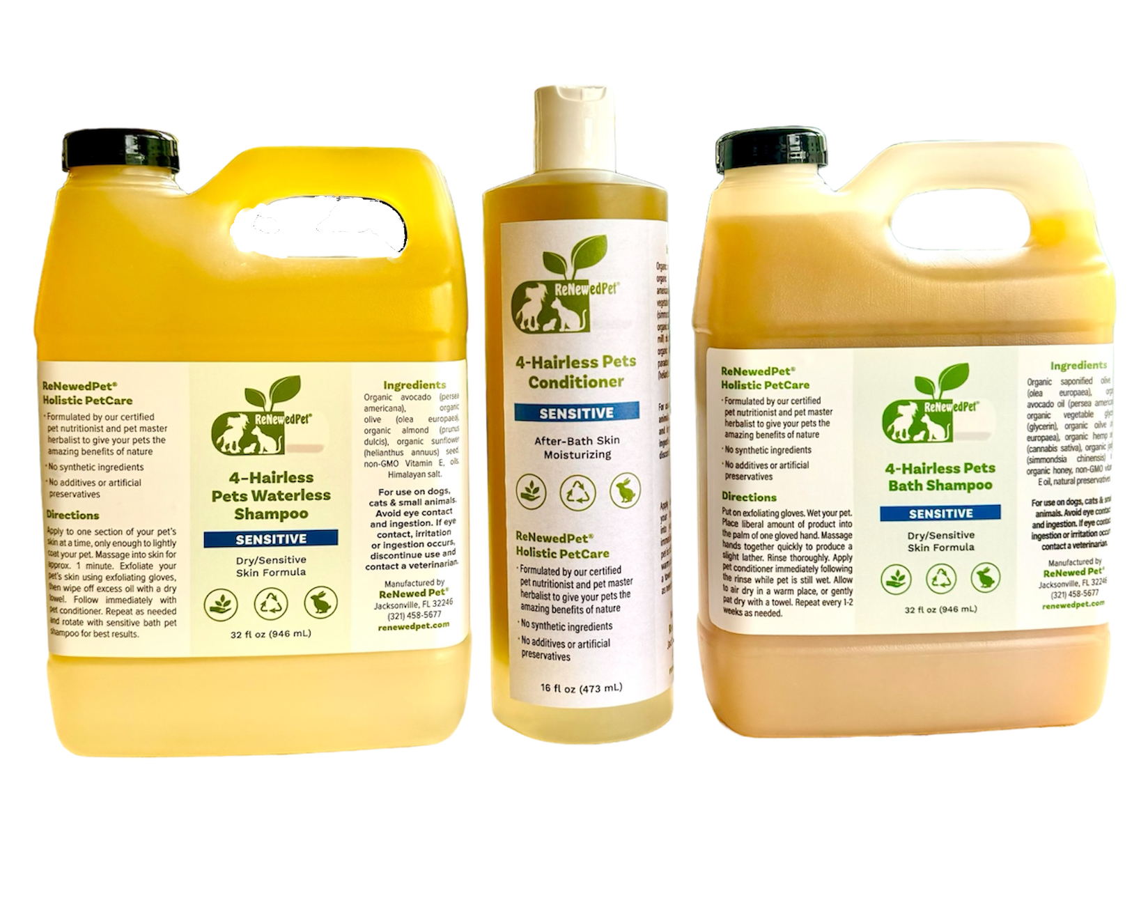 4-HAIRLESS PETS SENSITIVE SHAMPOO, WATERLESS & CONDITIONER KIT EXTRA LARGE ($4.07 oz)