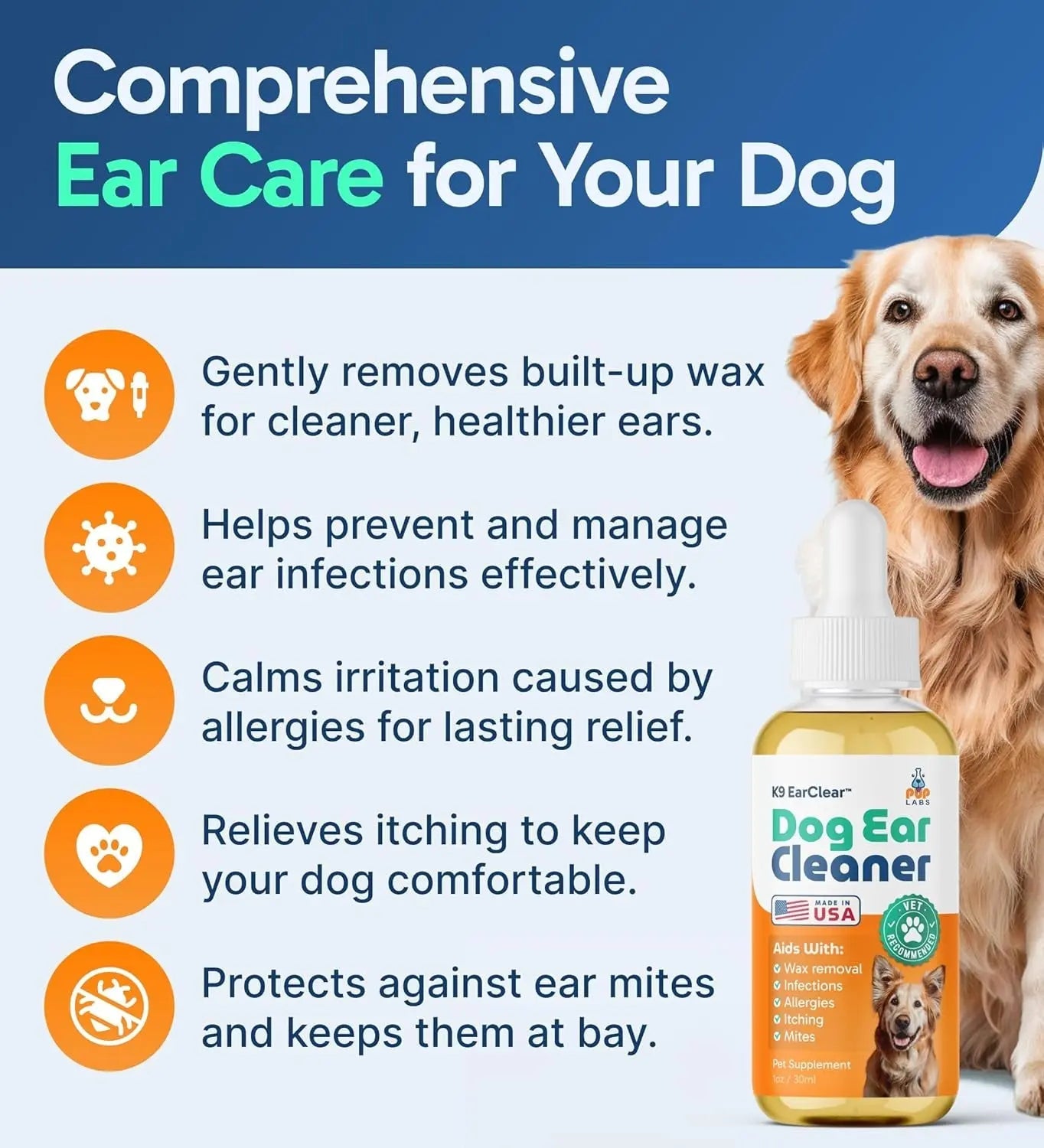 Gentle Natural Dog Ear Cleaner - Effective Relief for Wax, Itch & Irritation 1 Oz