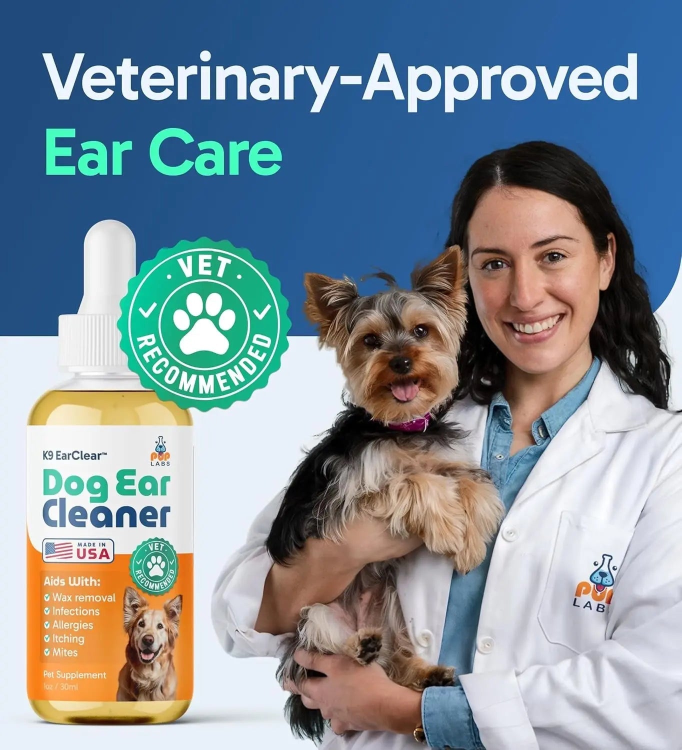 Gentle Natural Dog Ear Cleaner - Effective Relief for Wax, Itch & Irritation 1 Oz