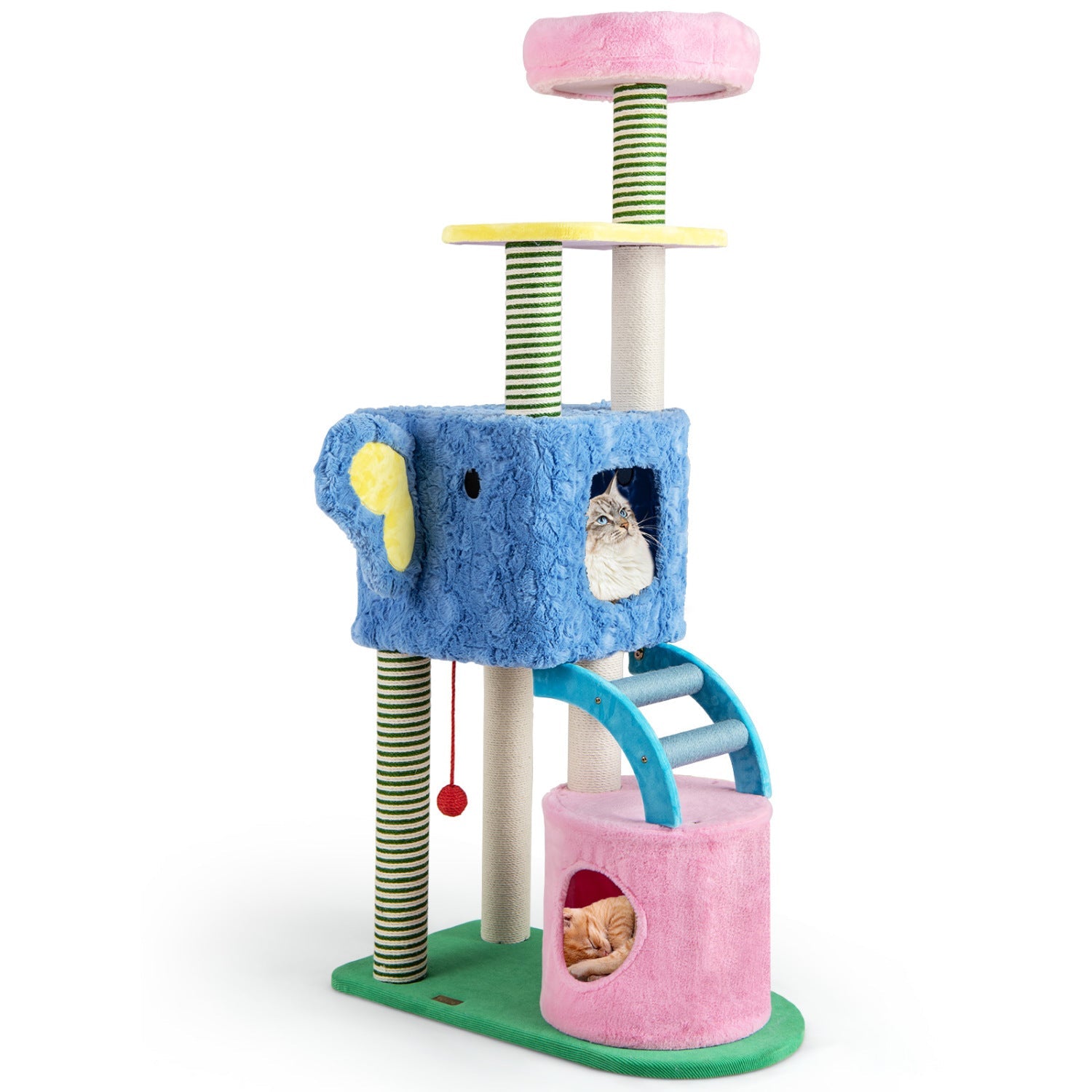 Elephant Themed Cat Tree for Adult Cats Multi-level Kitty Tower with 2 Condos Default Title