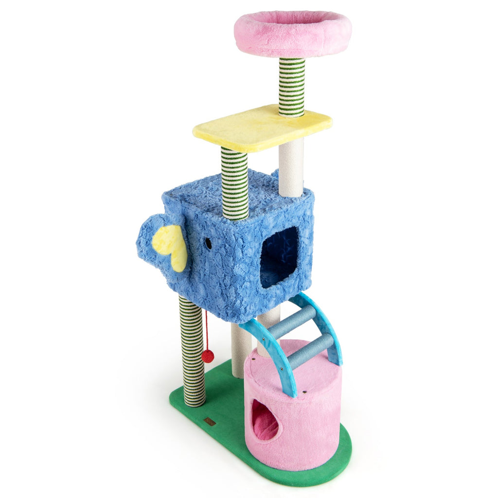 Elephant Themed Cat Tree for Adult Cats Multi-level Kitty Tower with 2 Condos