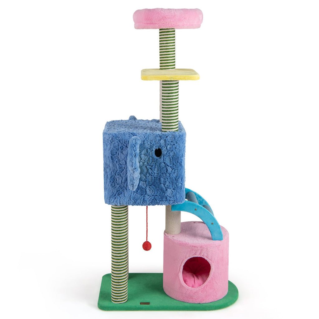 Elephant Themed Cat Tree for Adult Cats Multi-level Kitty Tower with 2 Condos