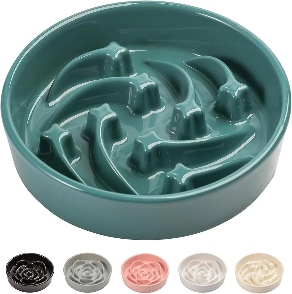 Elevated Ceramic Slow Feeder Dog Bowl 8.6in Heavy Weighted (various colors)