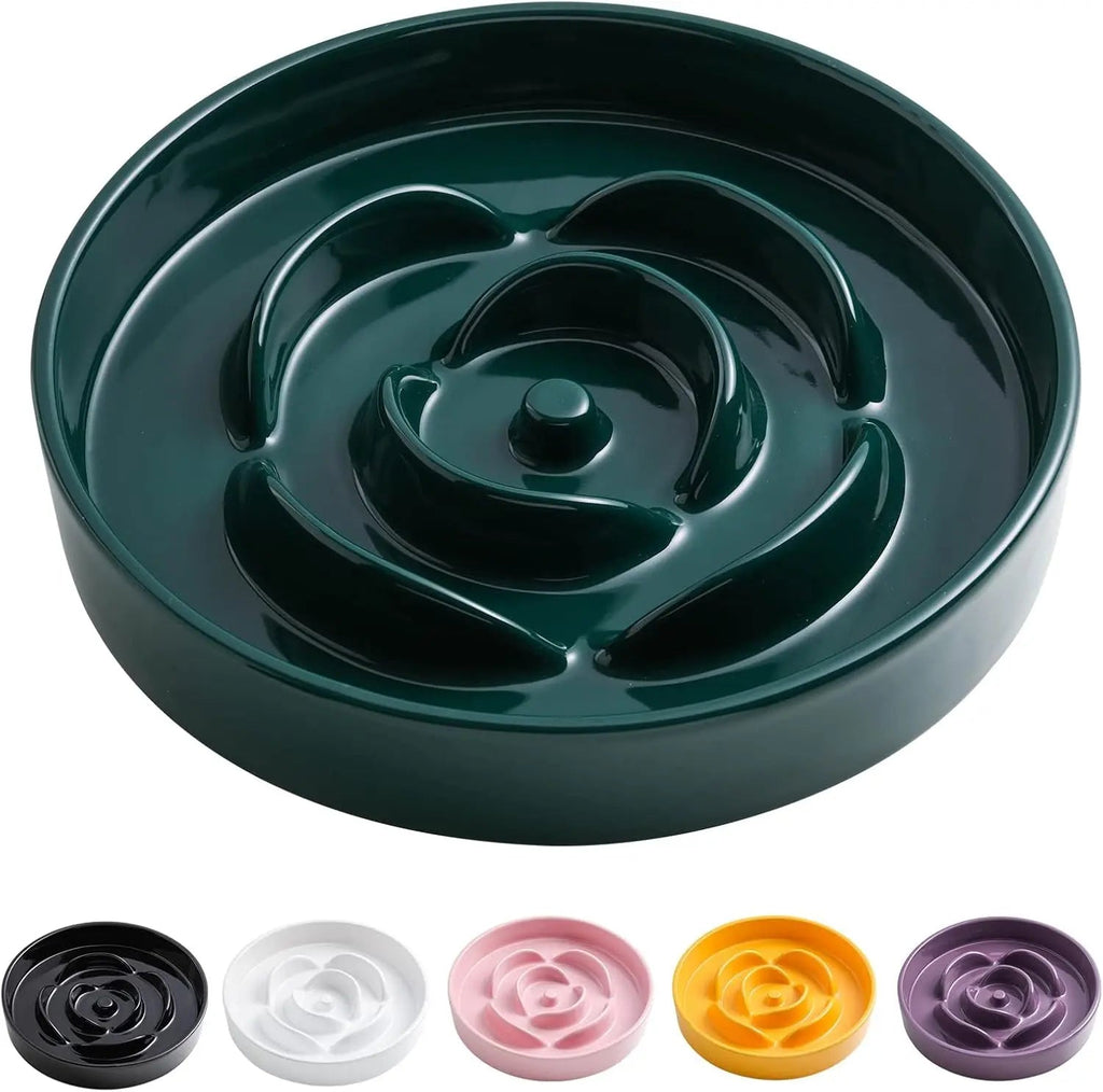 Elevated Ceramic Slow Feeder Dog Bowl 8.6in Heavy Weighted (various colors)