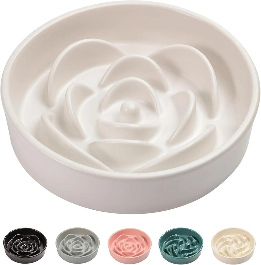 Elevated Ceramic Slow Feeder Dog Bowl 8.6in Heavy Weighted (various colors)