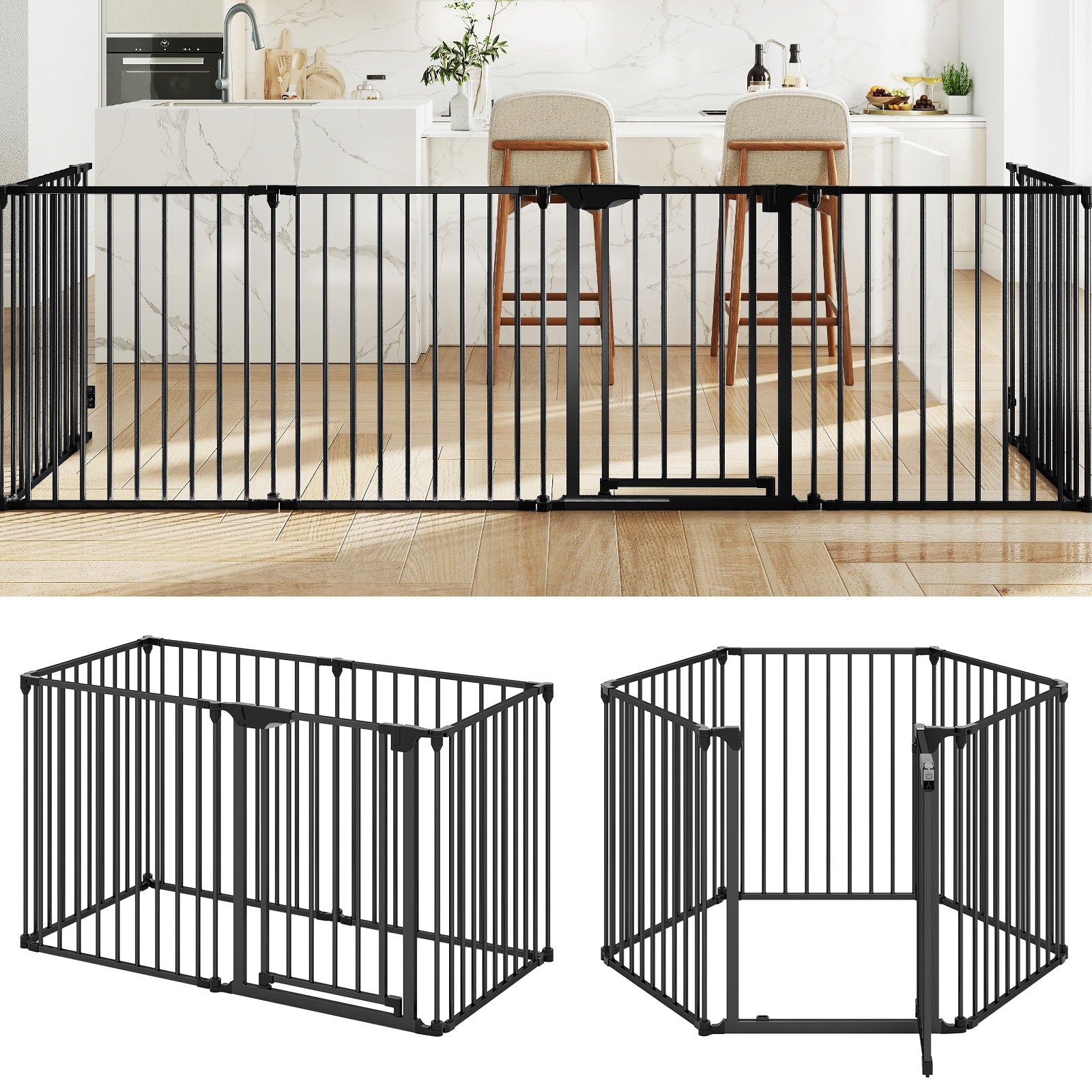 Extra Wide Baby Gate Fits 34.5-154" Openings 6-Panel Adjustable Pet Safety Fence
