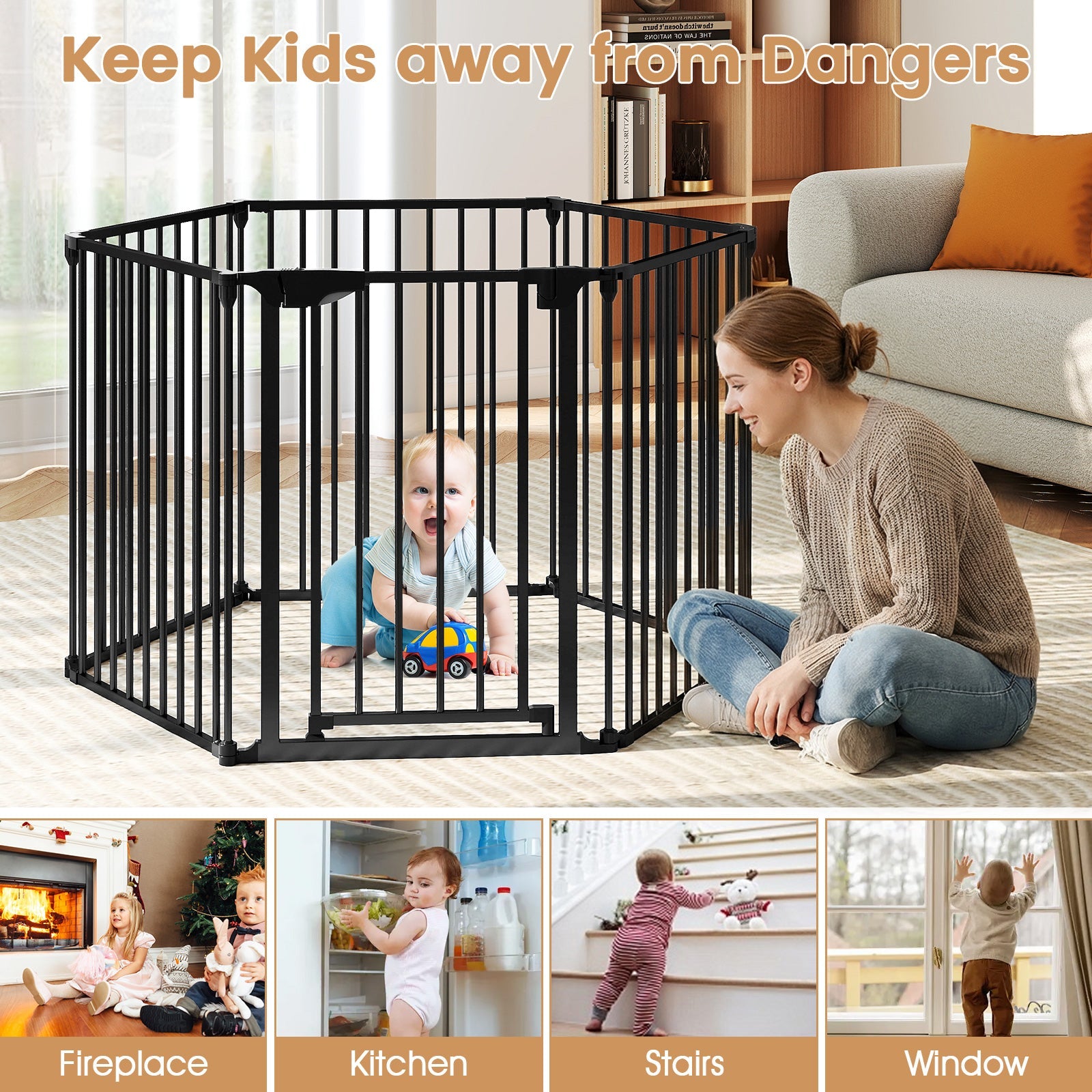 Extra Wide Baby Gate Fits 34.5-154" Openings 6-Panel Adjustable Pet Safety Fence