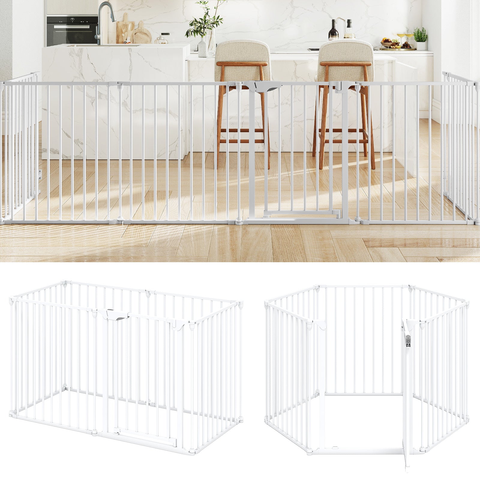 Extra Wide Baby Gate Fits 34.5-154" Openings 6-Panel Adjustable Pet Safety Fence