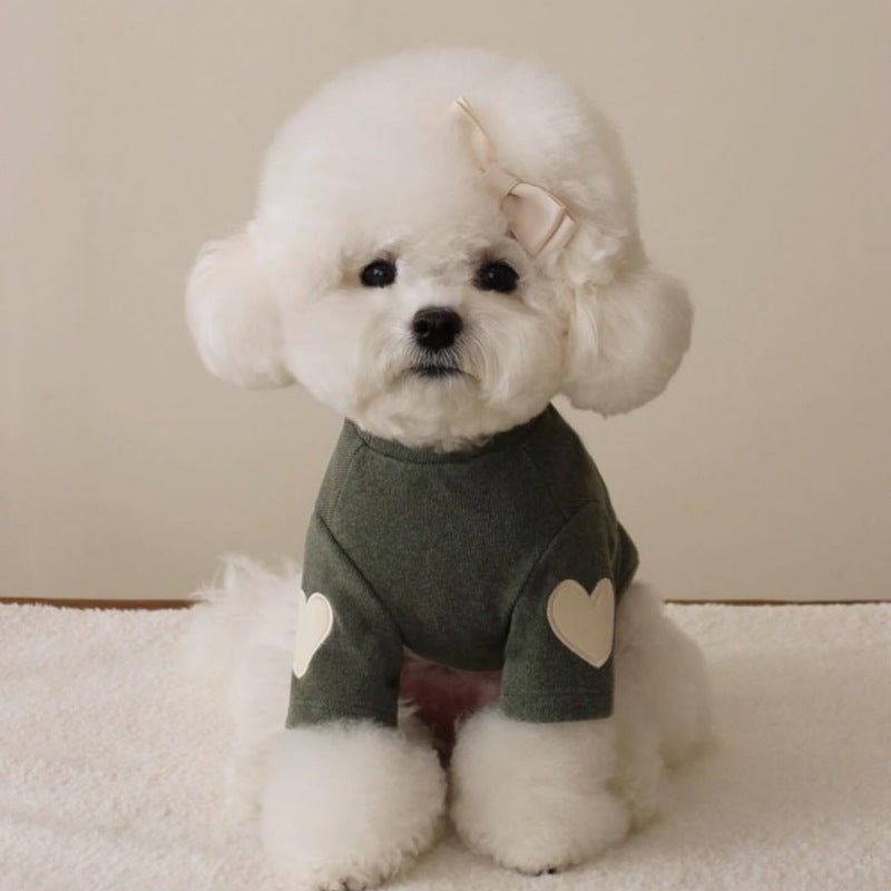 Teddy Bear York Sharberd Velvet Hoodie Pet Love Embroidery Warm Clothes blackish green