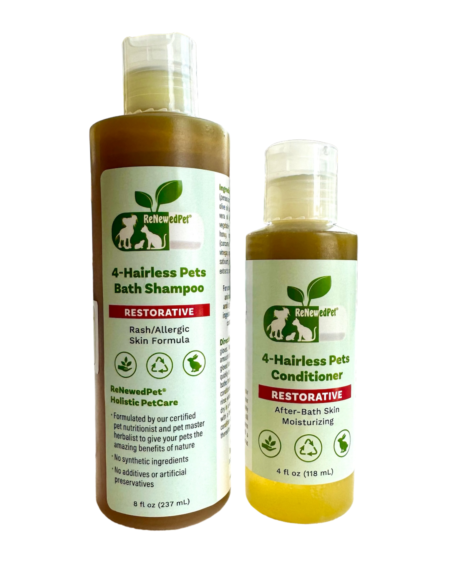 4-HAIRLESS PETS RESTORATIVE SHAMPOO & CONDITIONER FULL SIZE ($4.32 oz.)