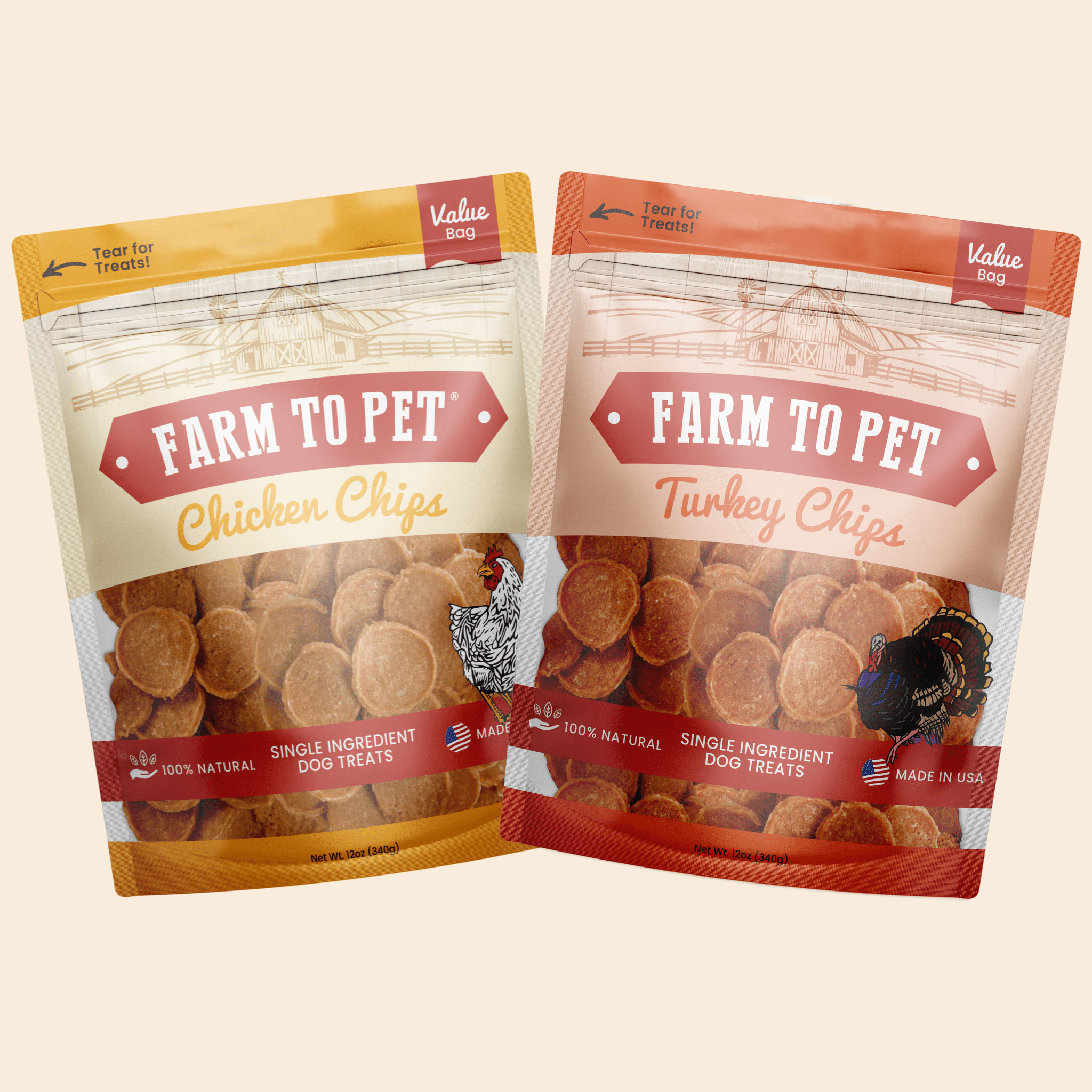 Turkey & Chicken Chip Dog Treat Duo | Single-Ingredient Poultry Treats for Dogs Value 12oz Bundle
