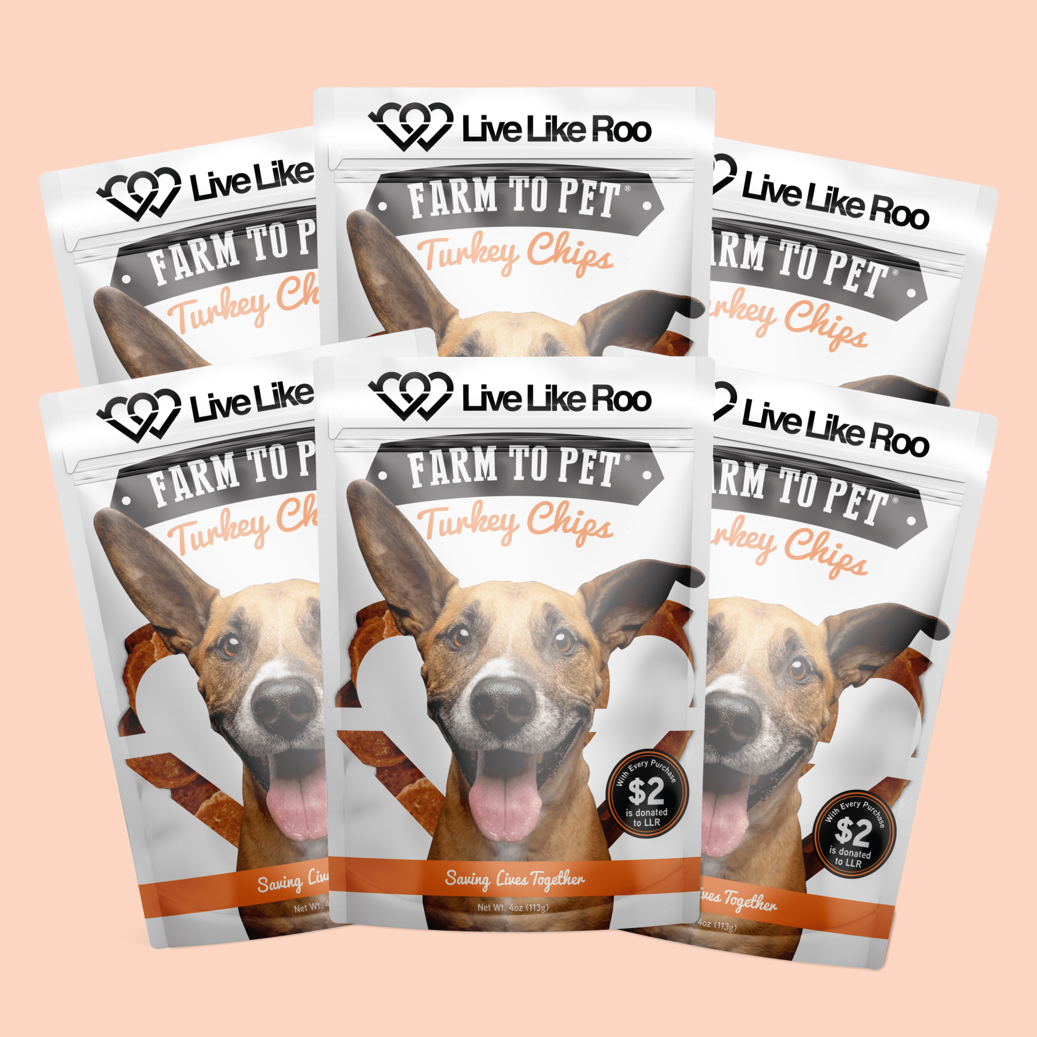 Live Like Roo Turkey Chips for Dogs | Dog Treats That Give Back Six Pack ($15 Donation!)