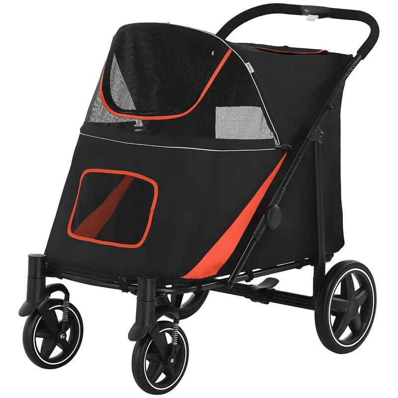 One-Click Foldable Stroller for Large Medium Small Dogs, Pet, Cats with Storage Black