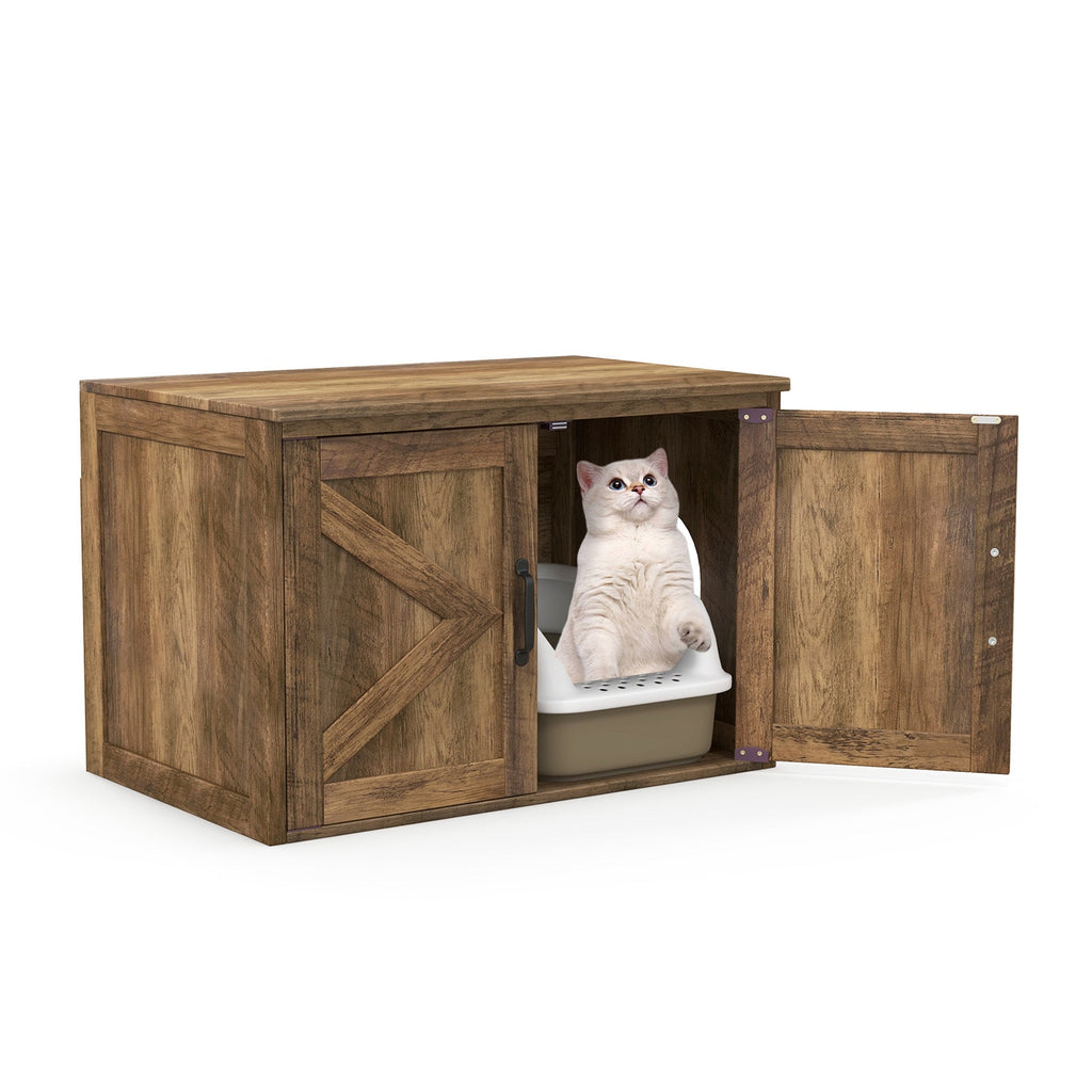 Flip Top Hidden Cat Washroom Furniture with Double Barn Doors and Removable Divider Default Title