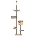 6-tier Floor-to-Ceiling Cat Tree 100-110 Inches Adjustable Height-Natural Default Title