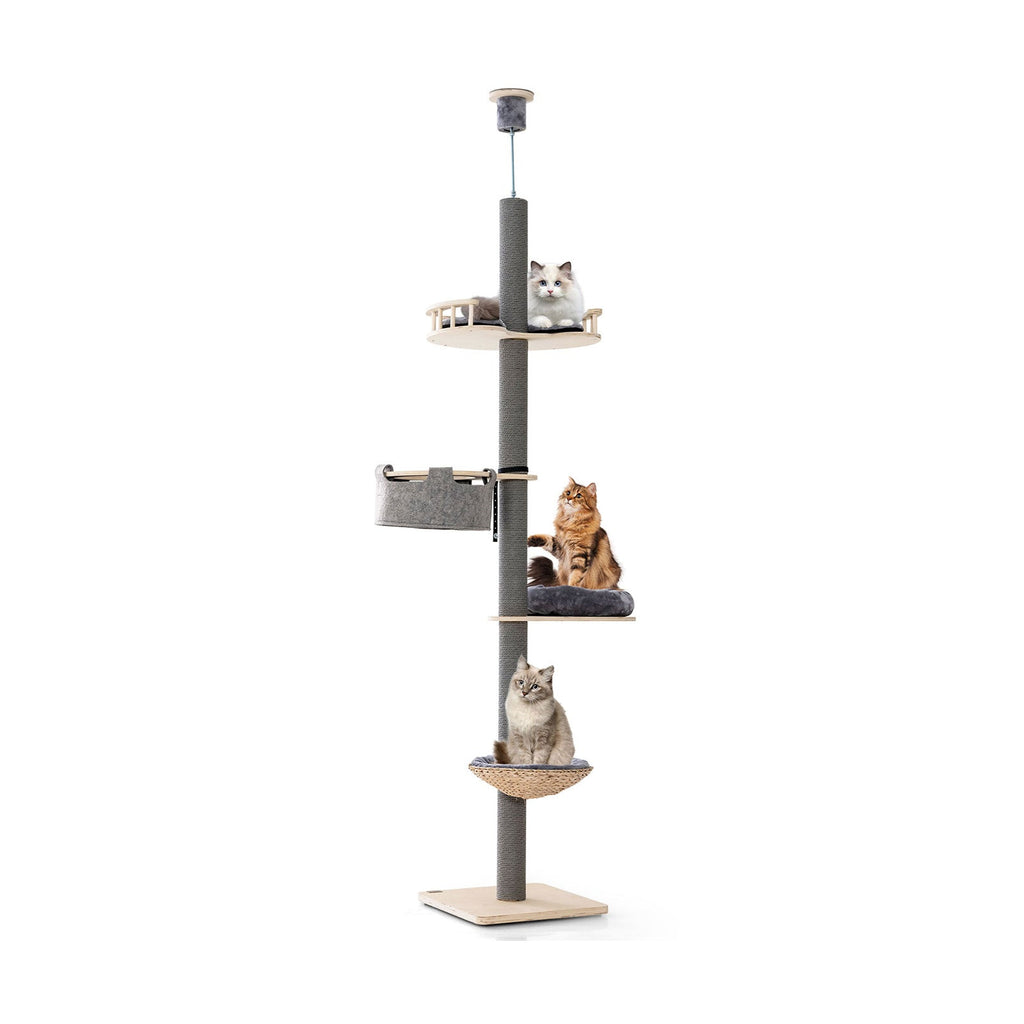 Floor to Ceiling Cat Tree with 93 Inch-107 Inch Adjustable Height-Gray Default Title
