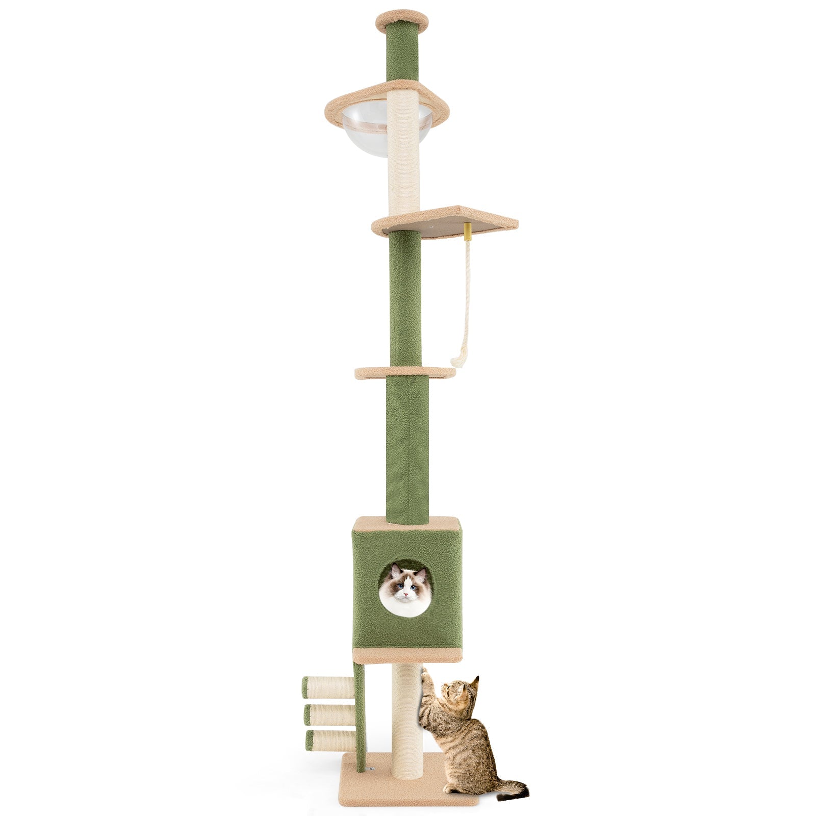 Floor to Ceiling Cat Tree with 86-99.5 Inch Adjustable Height and Extra Post-Green Default Title