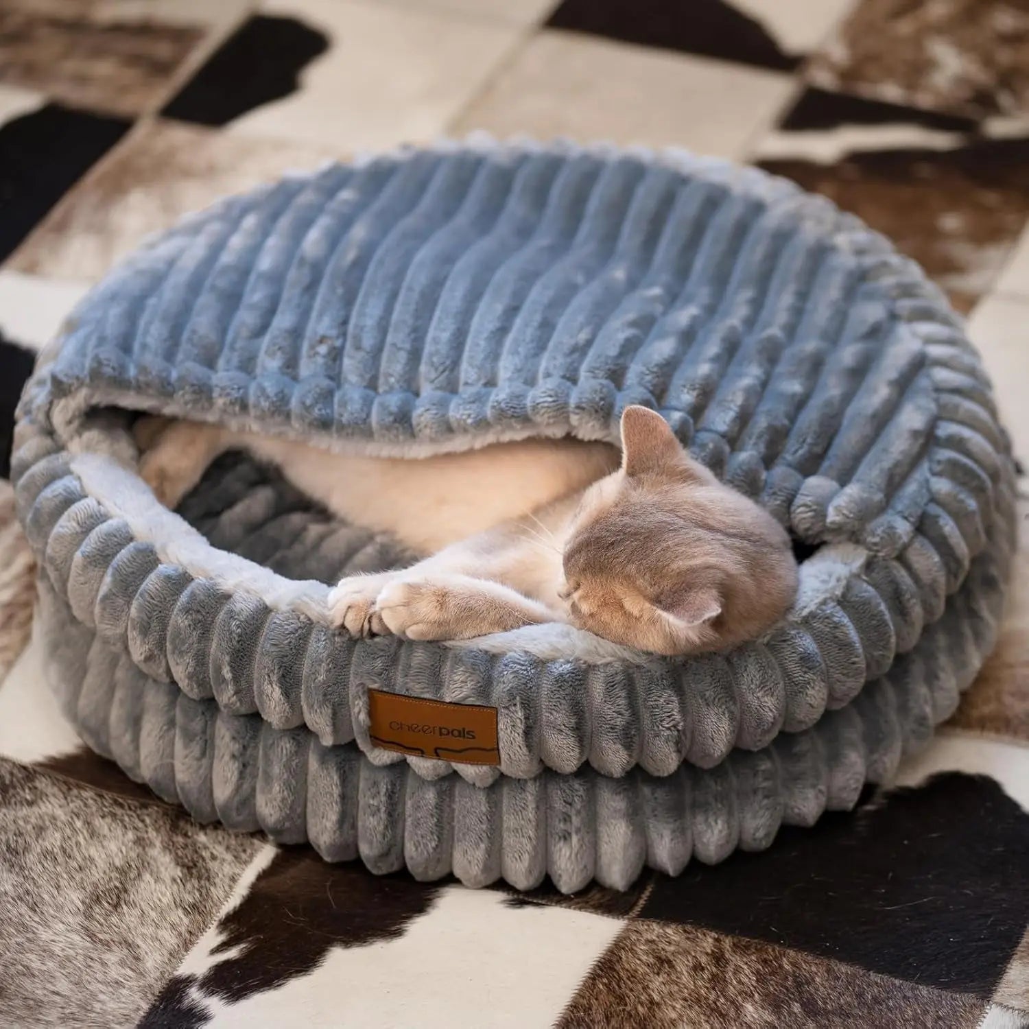 Fluffy Round Soft Cat Bed – Washable Plush Pet Bed for Cats & Small Dogs Dark Blue