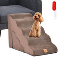 22 Inches and 11 Inches Foam Pet Stairs Set with 5-Tier and 3-Tier Dog Ramps Brown