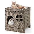 Foldable 2-tier Rattan Cat Litter Box Enclosure with Litter Mat-Grey Default Title