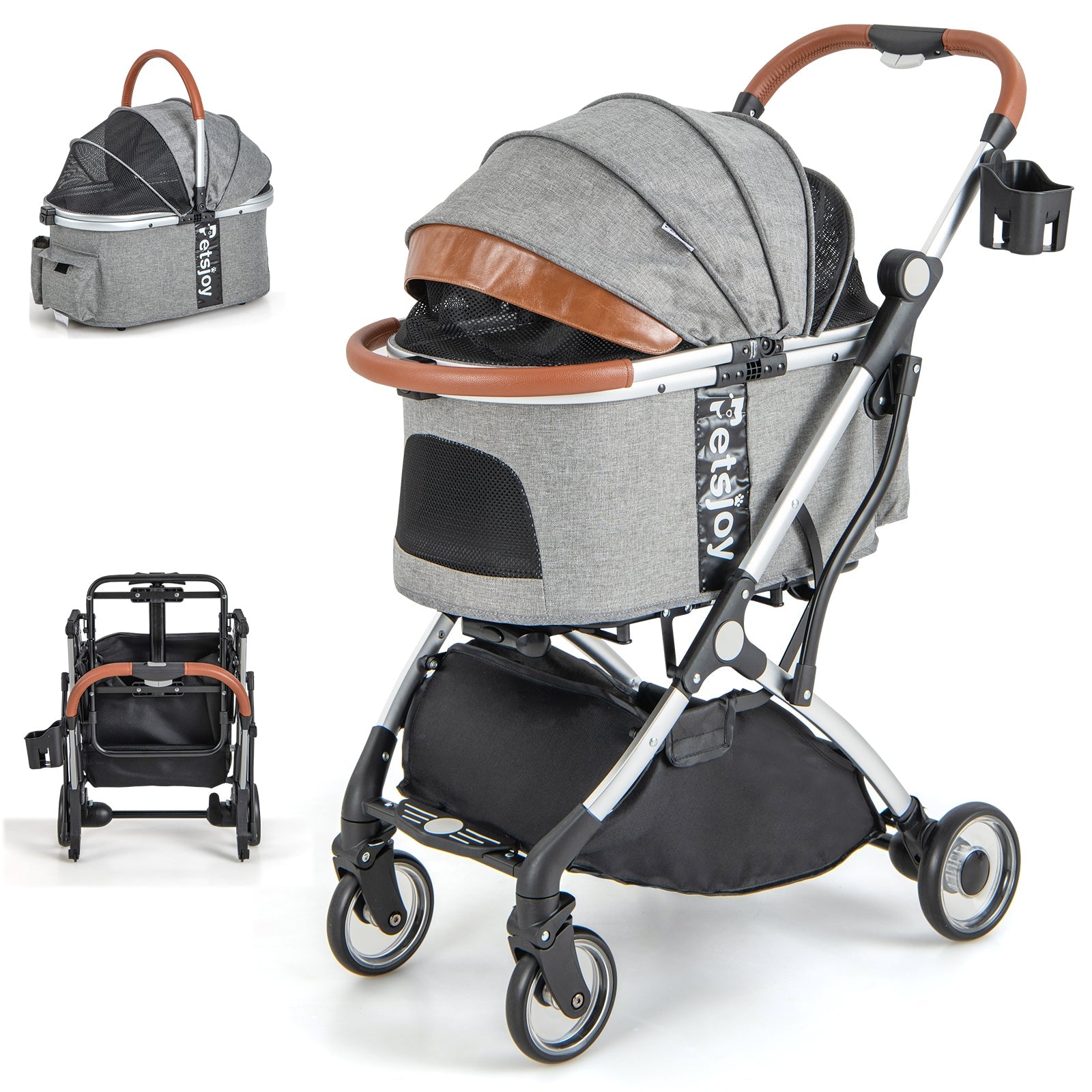Foldable Dog Cat Stroller with Removable Waterproof Cover-Dark Gray Default Title