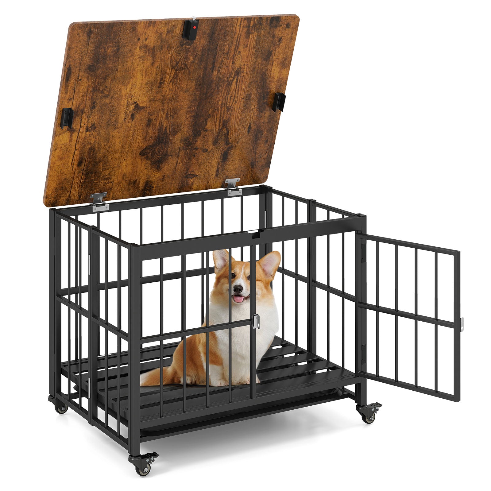Foldable Dog Crate Furniture with Removable Tray and Lockable Door S