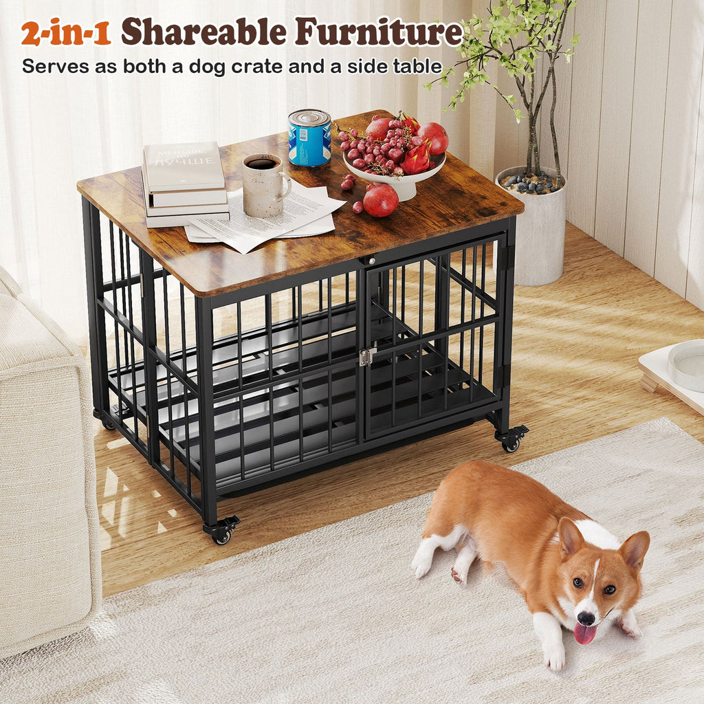 Foldable Dog Crate Furniture with Removable Tray and Lockable Door