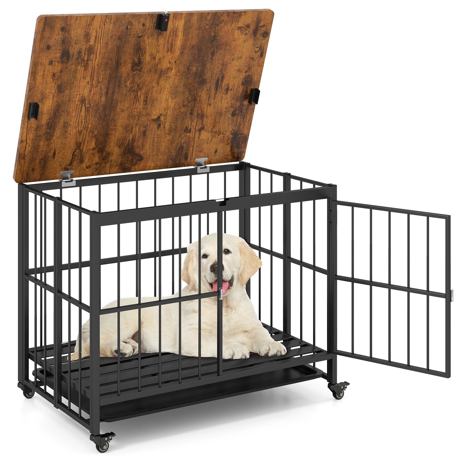 Foldable Dog Crate Furniture with Removable Tray and Lockable Door L
