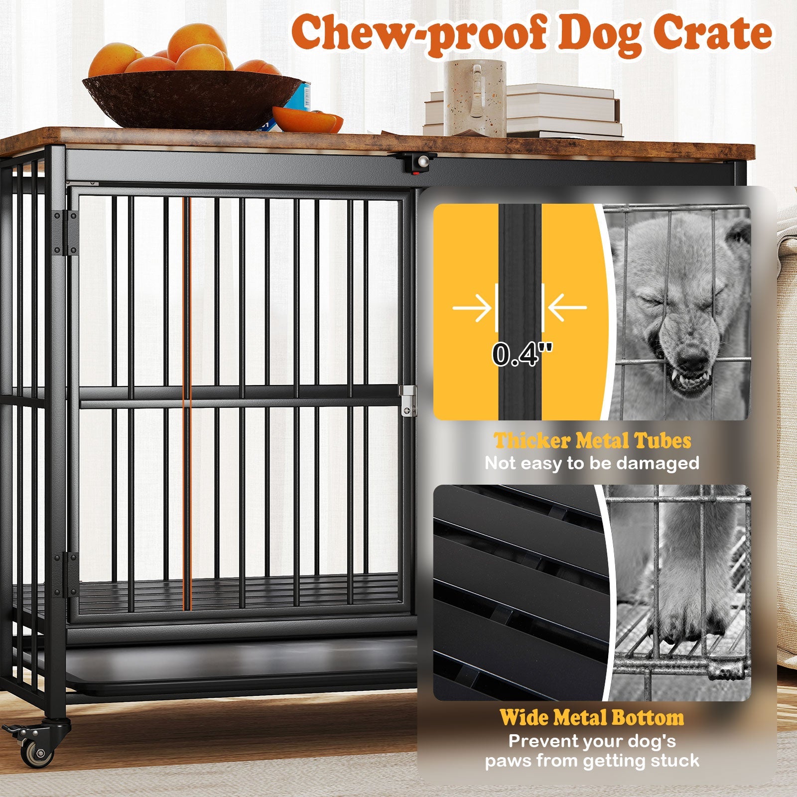 Foldable Dog Crate Furniture with Removable Tray and Lockable Door