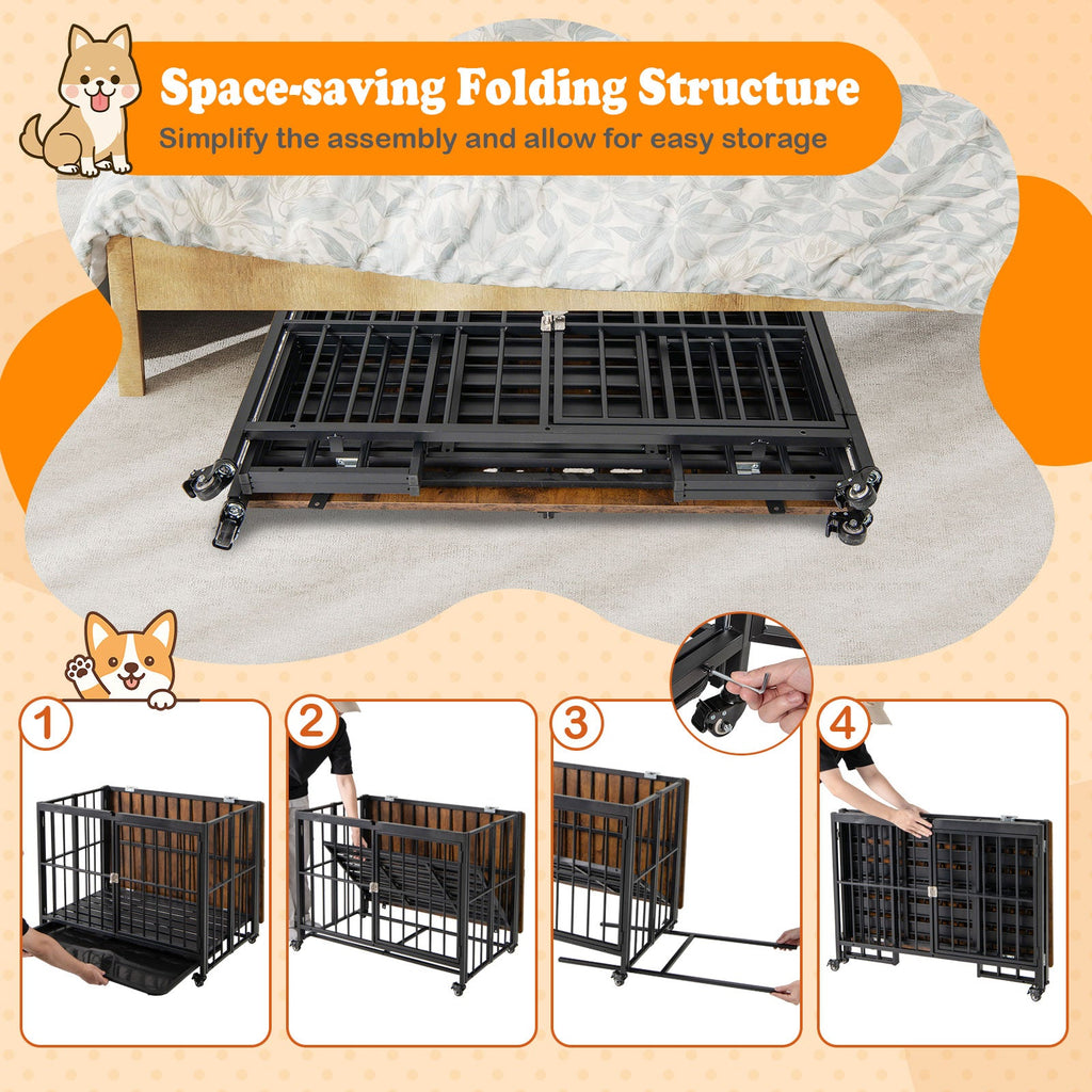 Foldable Dog Crate Furniture with Removable Tray and Lockable Door