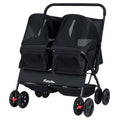 Foldable Double Pet Stroller with Adjustable Sunshade and Storage Basket Black